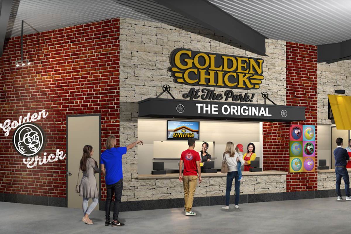 mock up of people standing in line for golden chick